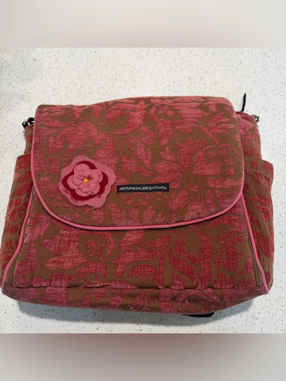 Petunia Pickle Bottom Pink and Brown Floral dipper bag